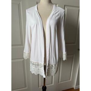 Xhilaration Ivory Kimono Wrap Eyelet Lace Trim Size Large | Bridal Boho Coastal